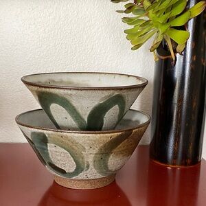 Ceramic singned Bowls with Green and Brown Design